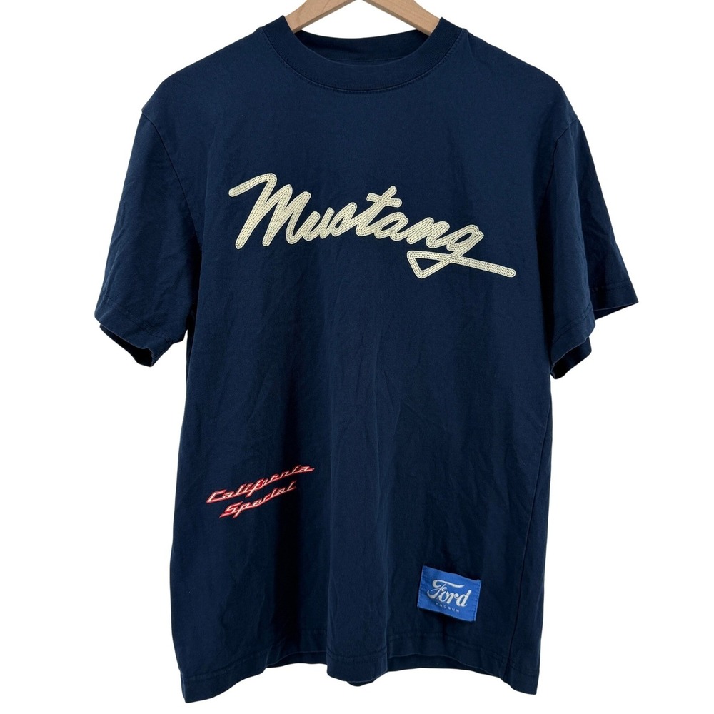 Pacsun Ford Mustang Short Sleeve T-Shirt Navy Blue Men S Chain Stitch Printed